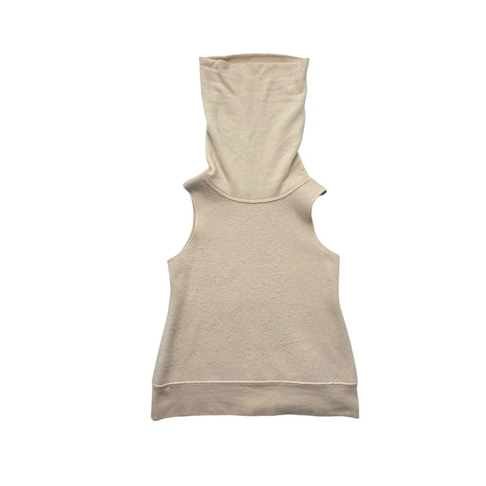 Donna Karan Collection Beige 100% Cashmere Sleeveless Turtleneck Sweater M